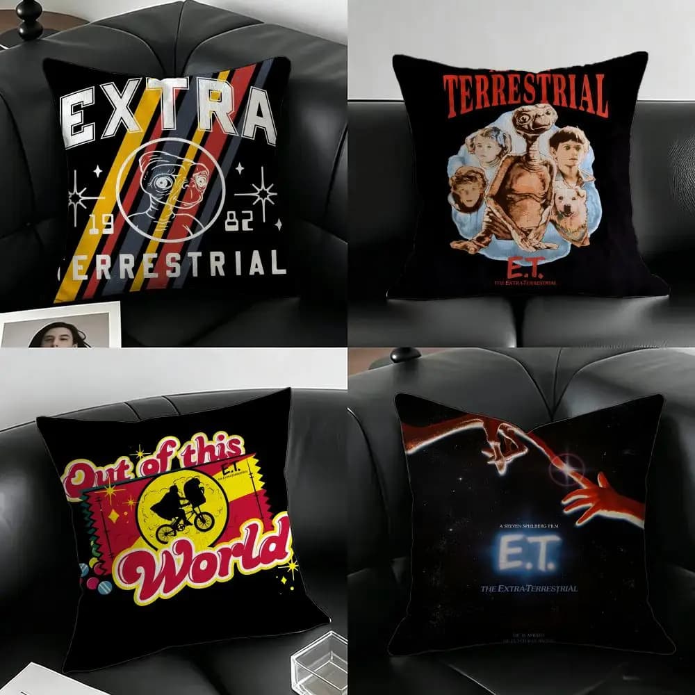 Movie E.T. the Extra-Terrestrial Cushion Cover Natural Linen Pillowcase Set, All-in-One Decor for Sofa, Bedroom & Chair