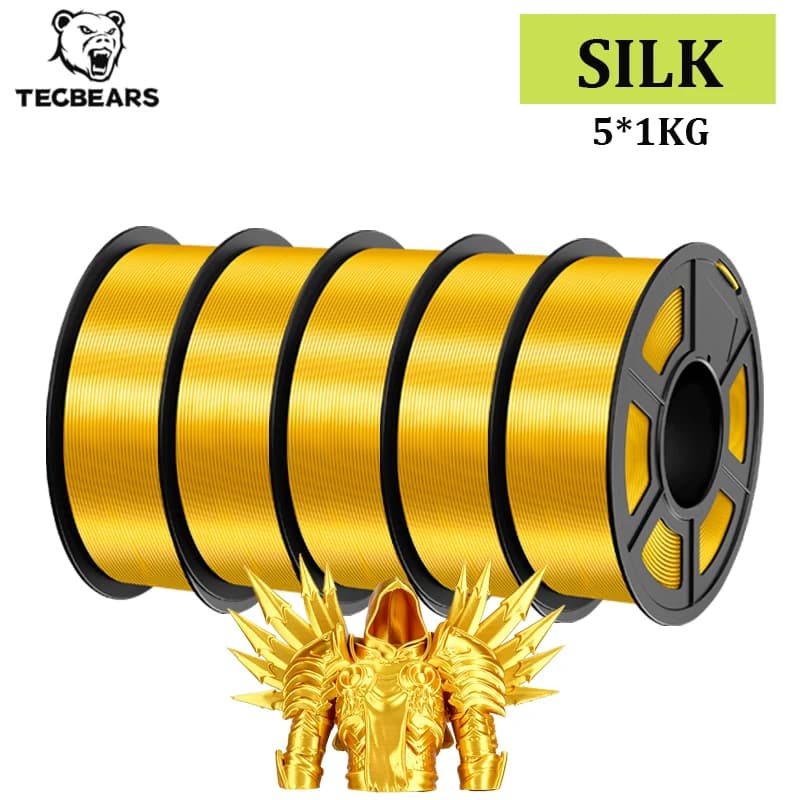 Filament for 3D Printer TECBEARS Silk 1.75mm, 5 Rolls 5KG, Multicolor PLA+ SILK, Vacuum Packing for FDM, Material for Gifts Fai-da- ♪