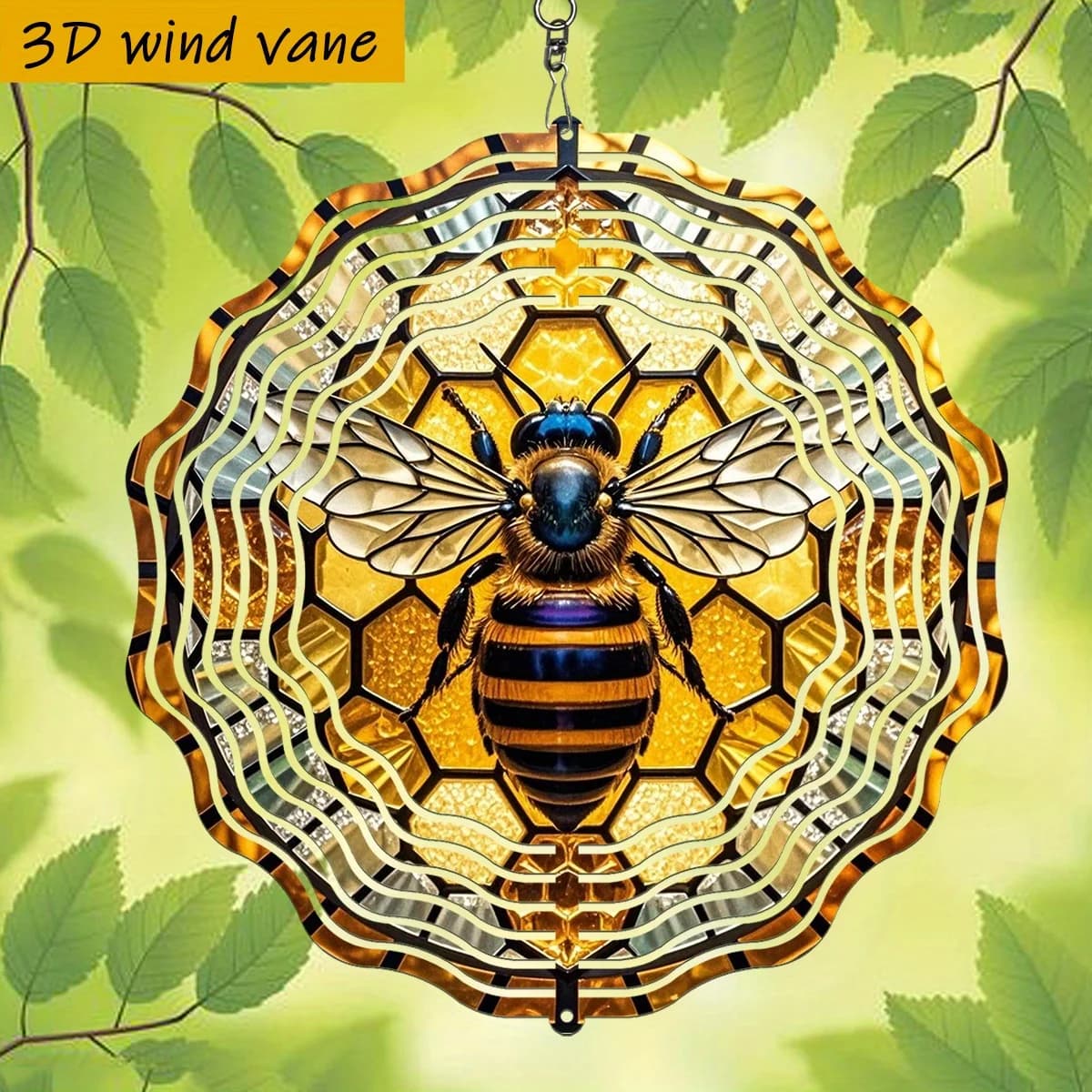 1pc 3D Mosaic Bee Wind Chime - 360° Honeycomb & Bees DesignParties - Soothing Powered Decoration (No Batteries/Electricity)