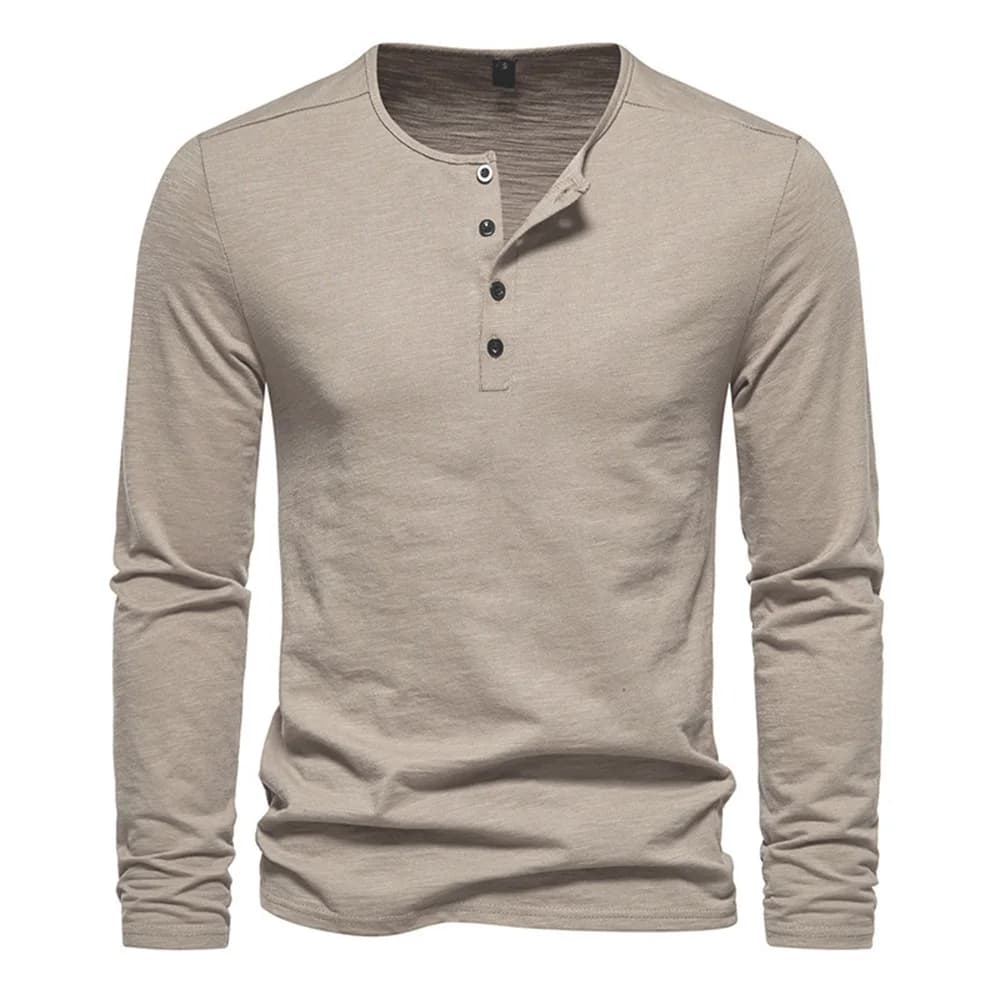 T-shirt da uomo a maniche lunghe in cotone slim fit con fondo fitness top T-shirt con bottoni e collo casual e accogliente