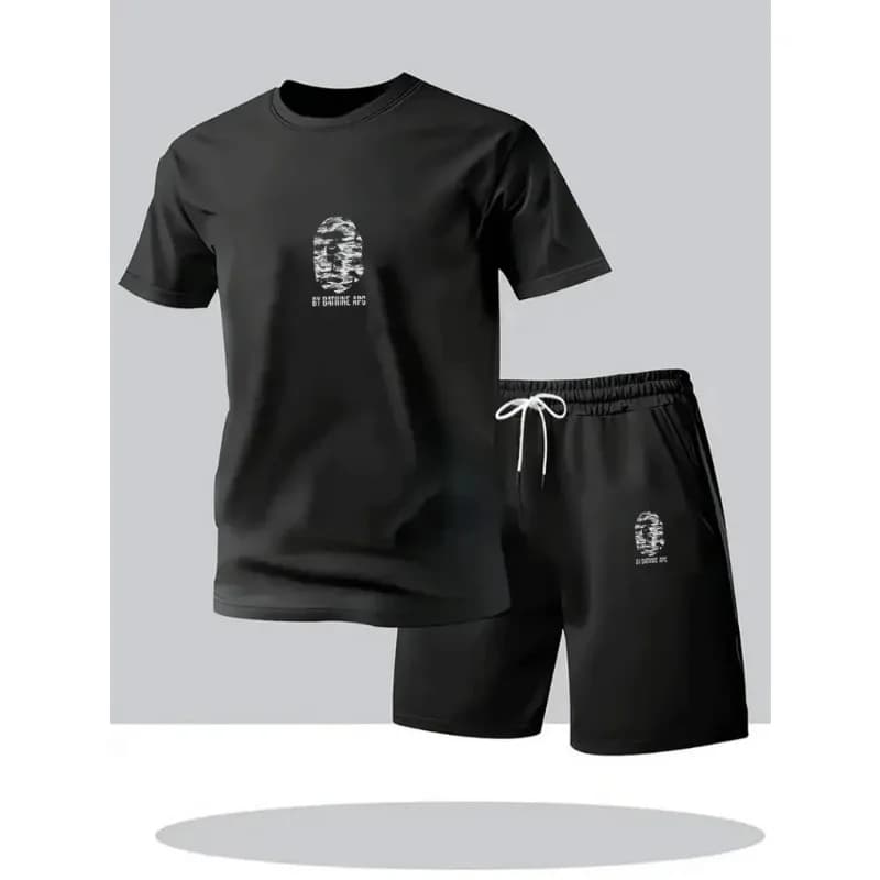 2026 Summer men's short sleeved shorts comfortable sports suit men's casual round neck T-shirt and shorts two-piece set