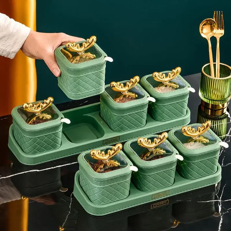 Barattolo di spezie moderno in plastica con corna dorata, sale da cucina, zucchero, pepe, set combinato, barattolo di spezie, utensili da cucina, contenitore per alimenti