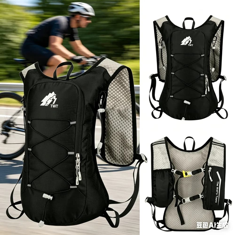 Zaino da Corsa con Strisce Riflettenti, Gilet da Ciclismo, Zaino da Escursionismo, Corda di Fissaggio per Bastoncini da Trekking, Borsa Idratazione per Bicicletta, Borsa da Viaggio