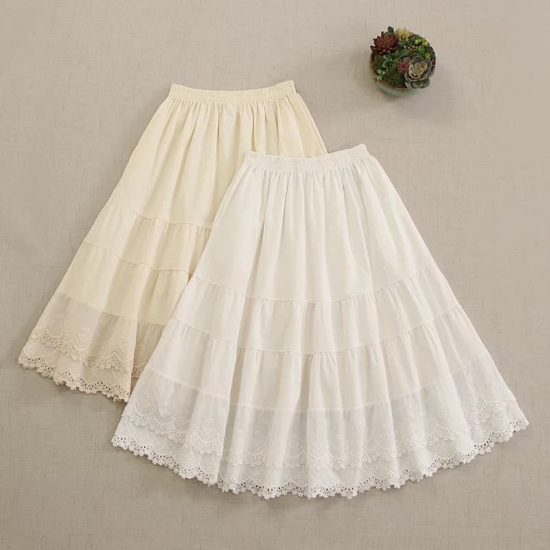 Gonne con orlo grande ricamate in tinta unita stile giapponese Donna Primavera Estate Elastci Vita Casual Gonna a trapezio allentata Sottogonna