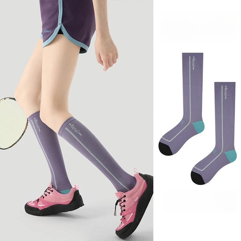 1/2 Paia di Calze a Compressione Sottile, Lunghe fino al Ginocchio, Calze Sportive a Tubo Lungo, Calze di Supporto per Polpacci, Professionali per Corsa e Salto con la Corda