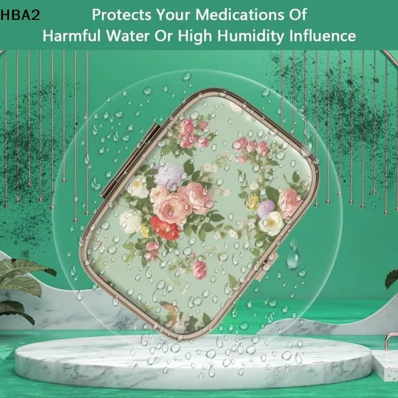 【H】Portable Pill Case Pill Box With Mirror Retro Small Pill Case For Purse Or Pocket Pill Box Or Vitamins Fish Oil Supplements