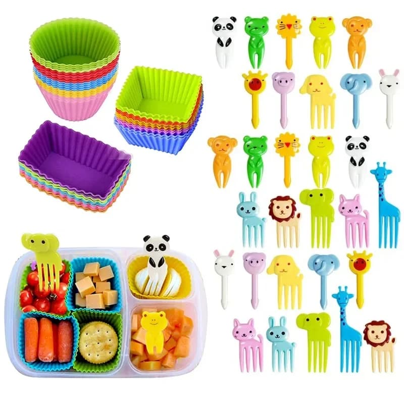 Forchettine per Alimenti a Forma di Animali per Bambini, Mini Forchette Cartoon per Frutta, Graziose Stuzzicadenti per Snack e Dolci, Divisori in Silicone per Lunch Box