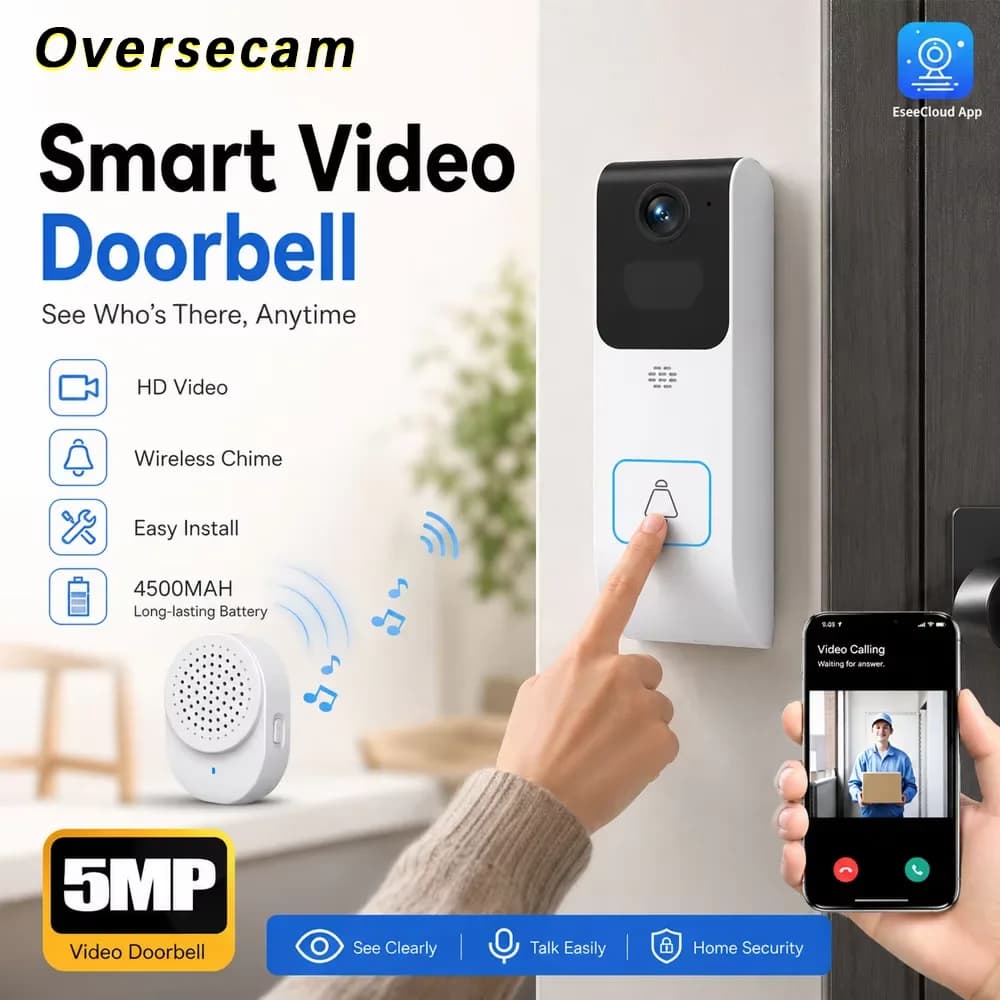 5MP Dual-band WiFi HD video doorbell camera with two-way intercom infrared night vision motion detection IP66 Waterproof