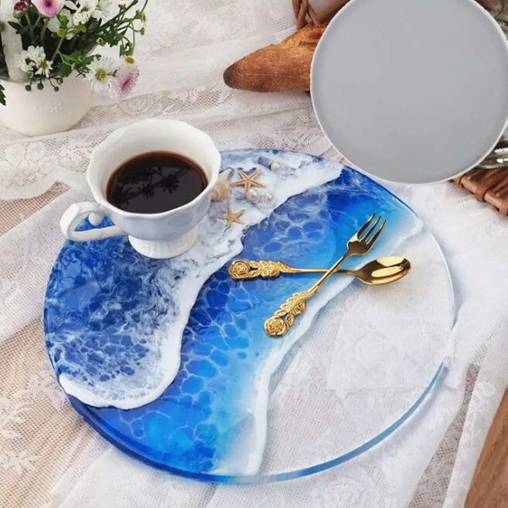 Stampo in silicone per vassoio rotondo fai da te da 30 cm, stampo in silicone per resina di cristallo, vassoio rotondo, espositore in silicone a specchio realizzato a mano