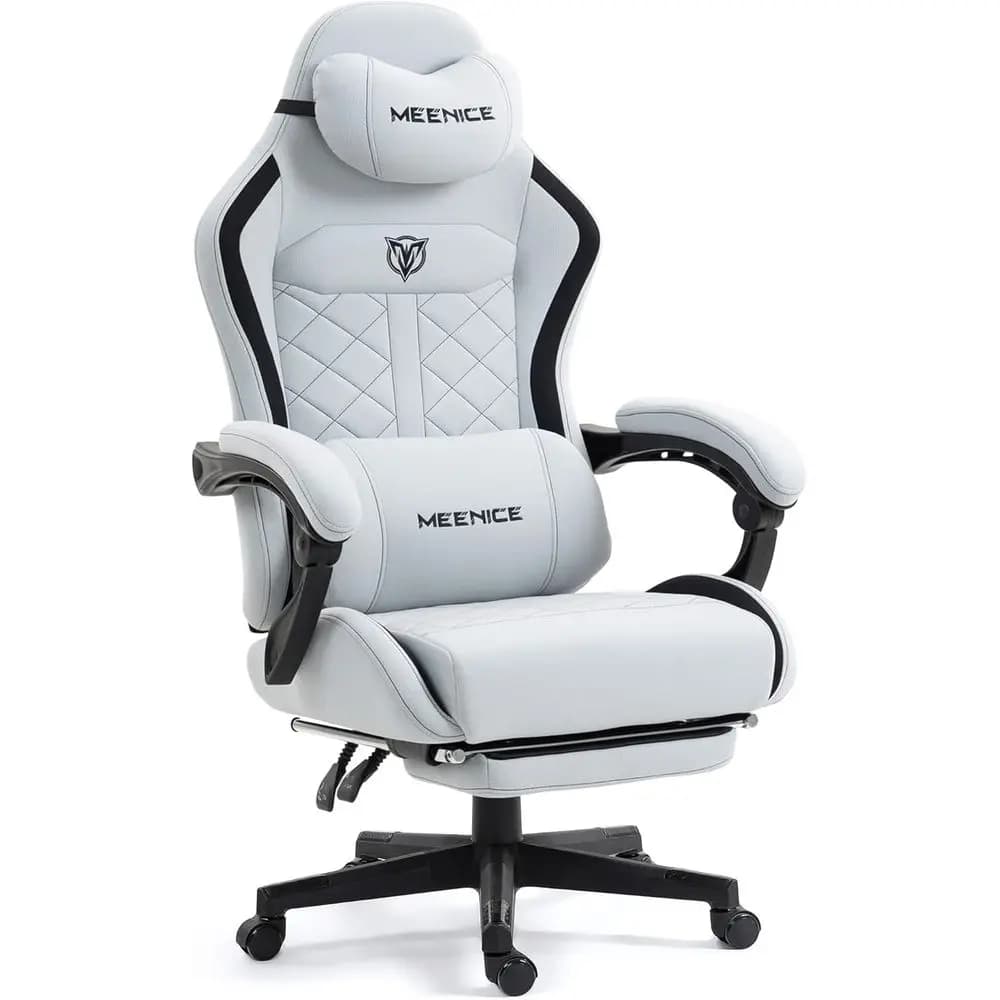 High-Back Ergonomic Gaming Chair with Spring Cushion, Massage Lumbar Support, Footrest for Adults up to 400lbs, Gray