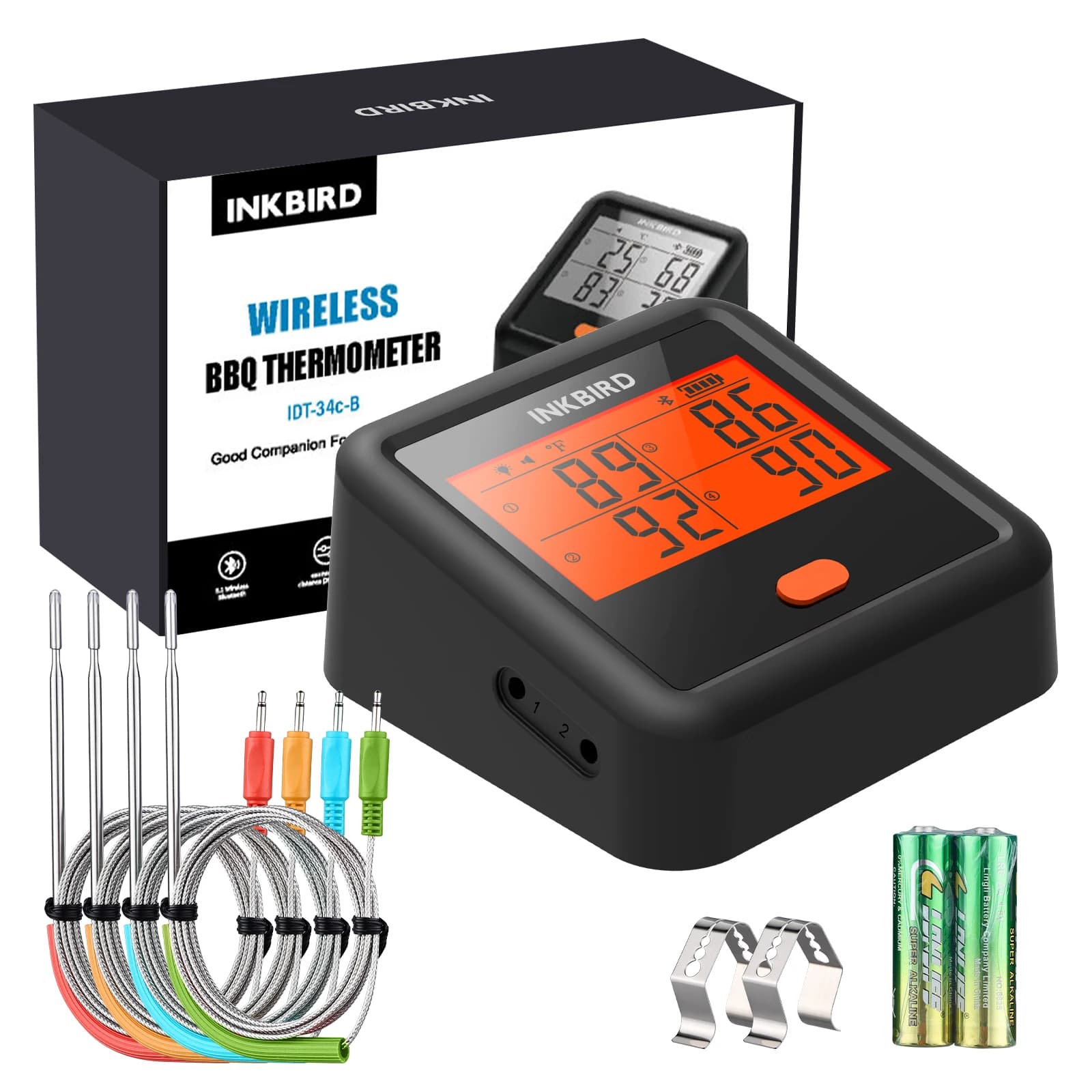 INKBIRD Grill termometro IDT-34c-B termometro per carne Bluetooth con 4 sonde per carne per grigliare fumatori Pre-allarme e timer App gratuita