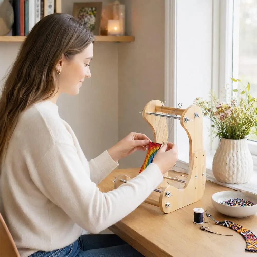 Wooden Bead Loom Adjustable Bead Loom Kit for Adults Standing Weaving Loom for Diy Bracelets Necklaces Keychains Jewelry Crafts