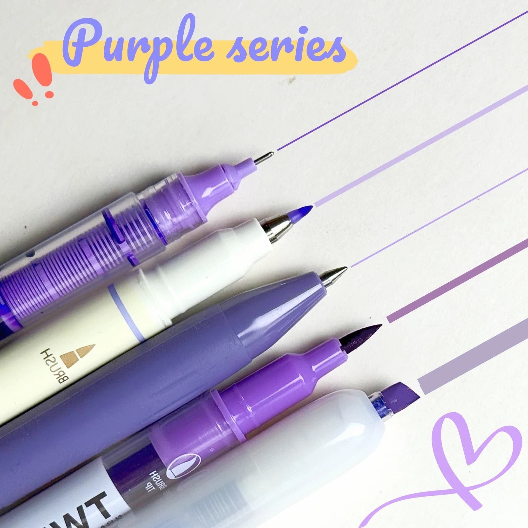 5 penne viola con varie pennini, adatte per disegnare, scarabocchi, evidenziare, materiale scolastico e artistico