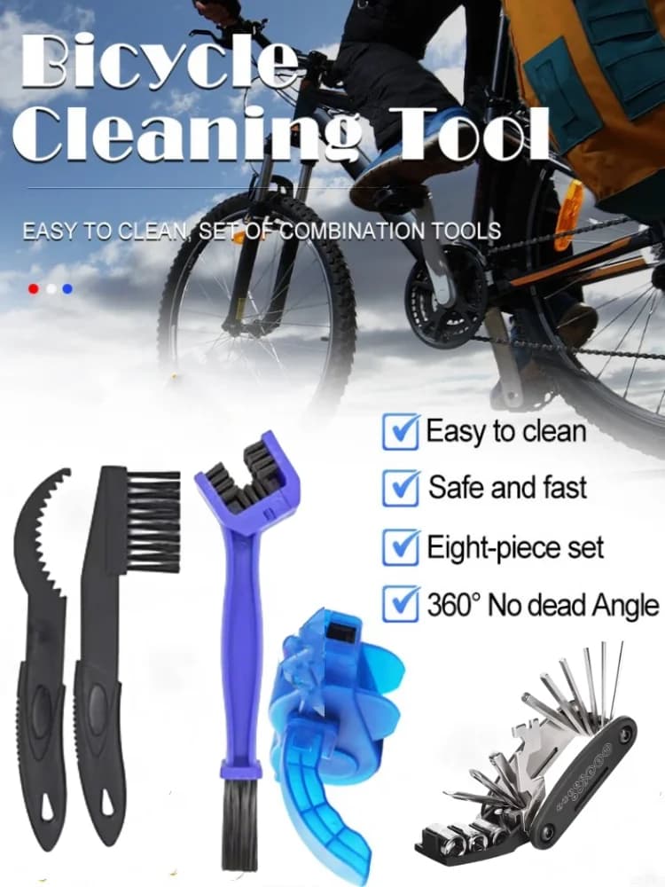 Kit di Riparazione Bici 16 in 1 Portatile: Spazzola Pulizia Catena Bici + Attrezzi Riparazione Ingranaggi (5 Pezzi)