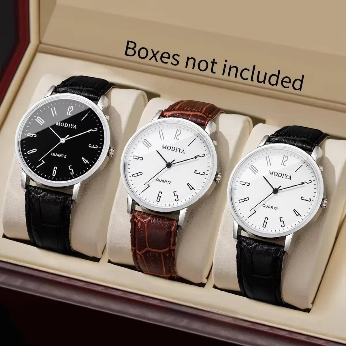 Set di 3 Orologi da Uomo con Quadrante Arabo, Cinturino in Pelle, Movimento al Quarzo, Stile Casual e Business (Senza Scatola)