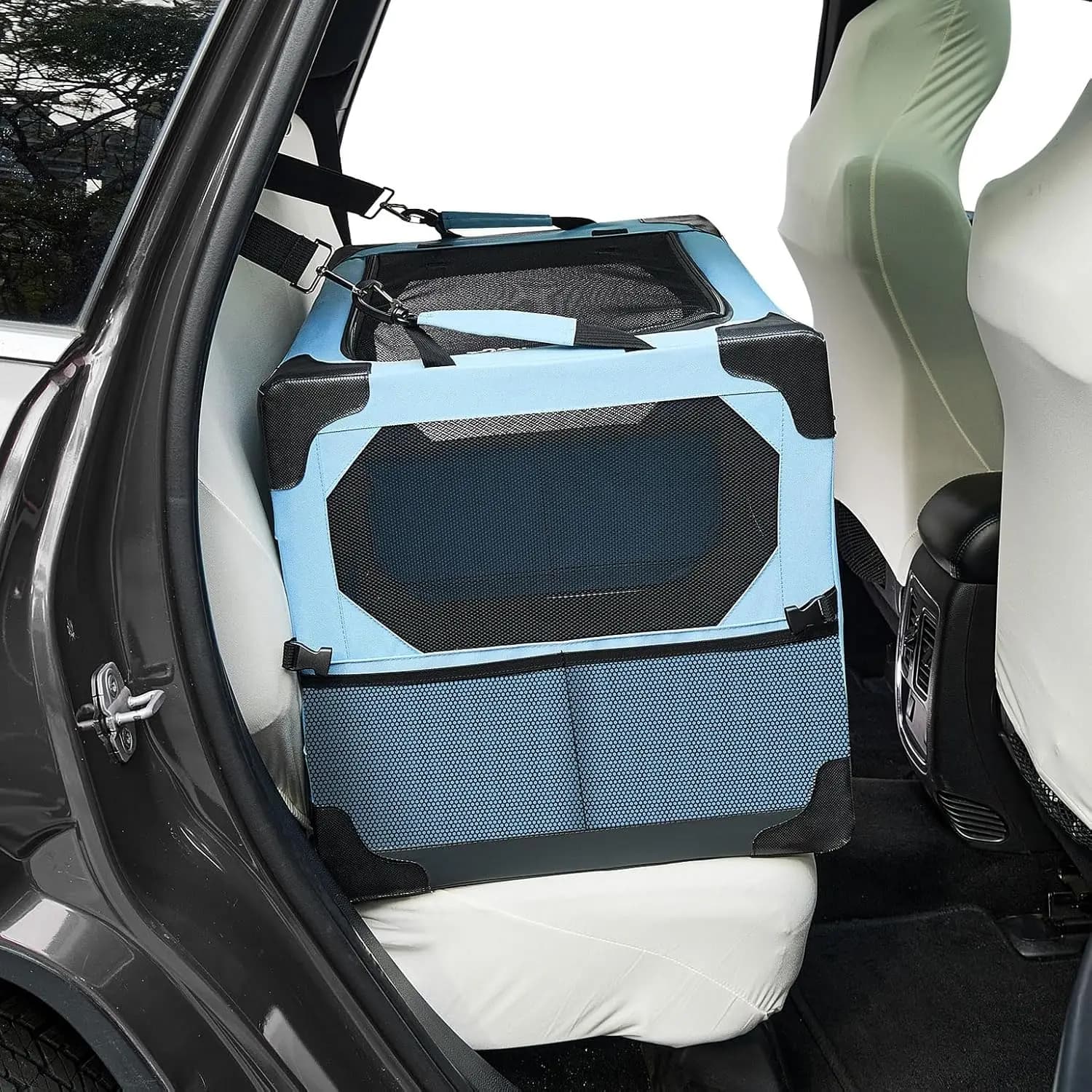 Trasportino Pieghevole per Cani 26 Pollici, Gabbia Portatile per Auto, Cuccia Richiudibile per Cani Medi, Uso Interno ed Esterno, Blu