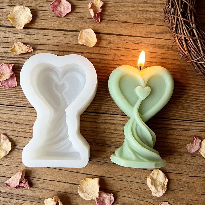 Stampo in Silicone per Candele a Forma di Cuore 3D Rotante, per Candele Aromaterapiche Romantiche, Gesso e Sapone Fai-da-Te, Regalo per San Valentino e Matrimoni
