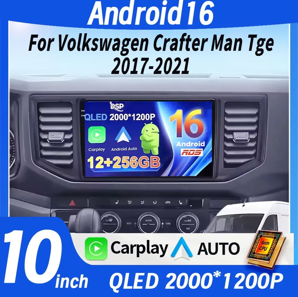 Android 14 Lettore Video Per VW Crafter Man Tge 2017 2018 2019 2020 Autoradio Multimedia di Navigazione Senza Fili Carplay QLED Schermo