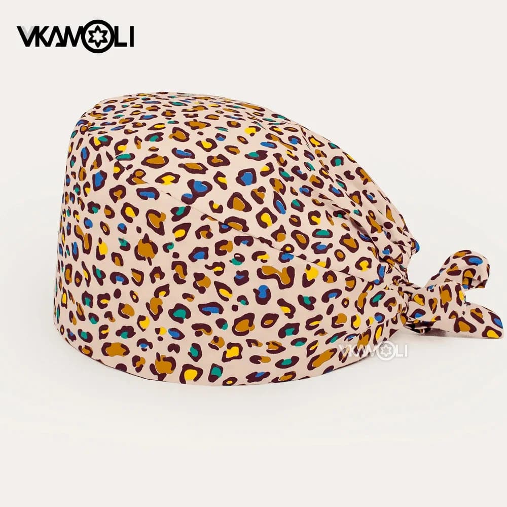 Berretti per scrub stampati con motivo leopardato Stazione di servizio sanitario Agenzia per toelettatura animali Cappello per scrub da lavoro Cappelli di bellezza Cappello per allattamento da laboratorio