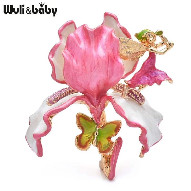 Wuli&baby Lusso Smalto Elfo Fiore Abito Spilla Pin Accessorio per gioielli 2025 Modello invernale Designer Distintivo in metallo