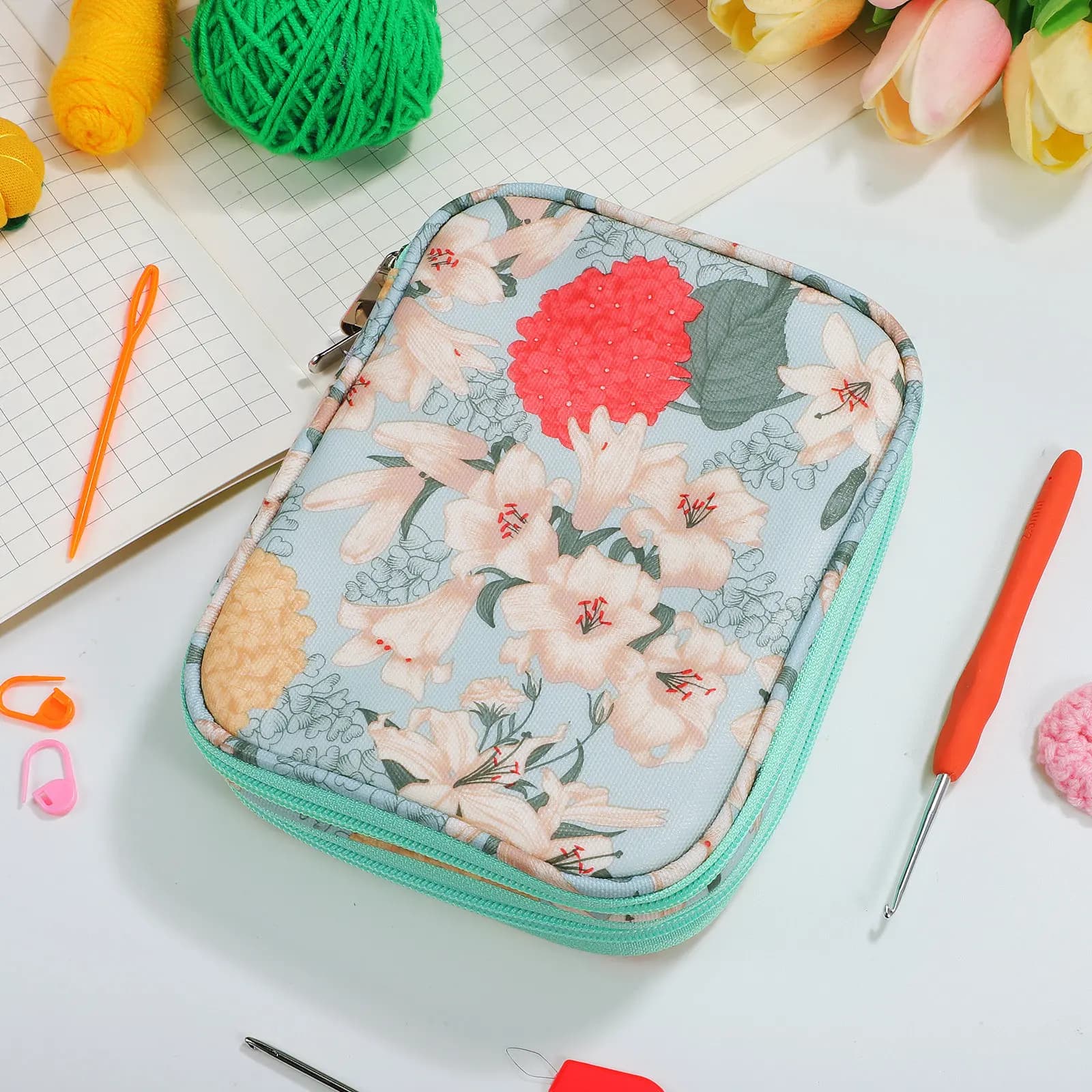 Crochet Tools Bag Hook ganizer Case Double Compartments Zipped Knitting Needle Storage Portable Protective EB013C12
