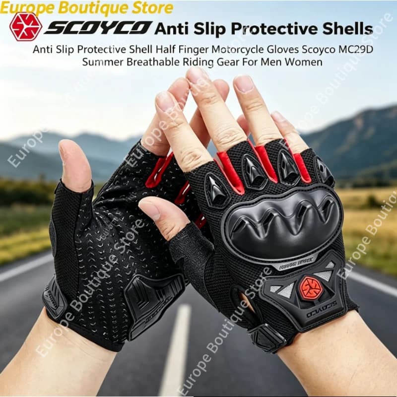 Guanti da moto Scoyco MC29D mezze dita 2026 NUOVI, antiscivolo, con protezione, traspiranti, estivi, per uomo e donna