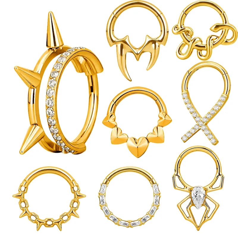 G23 Titanium EAR Nose Ring PIERC with 5 Square Zircon Ring Hoop Face Hinged Segment Clicker Labret Cartilage Piercing Jewelry