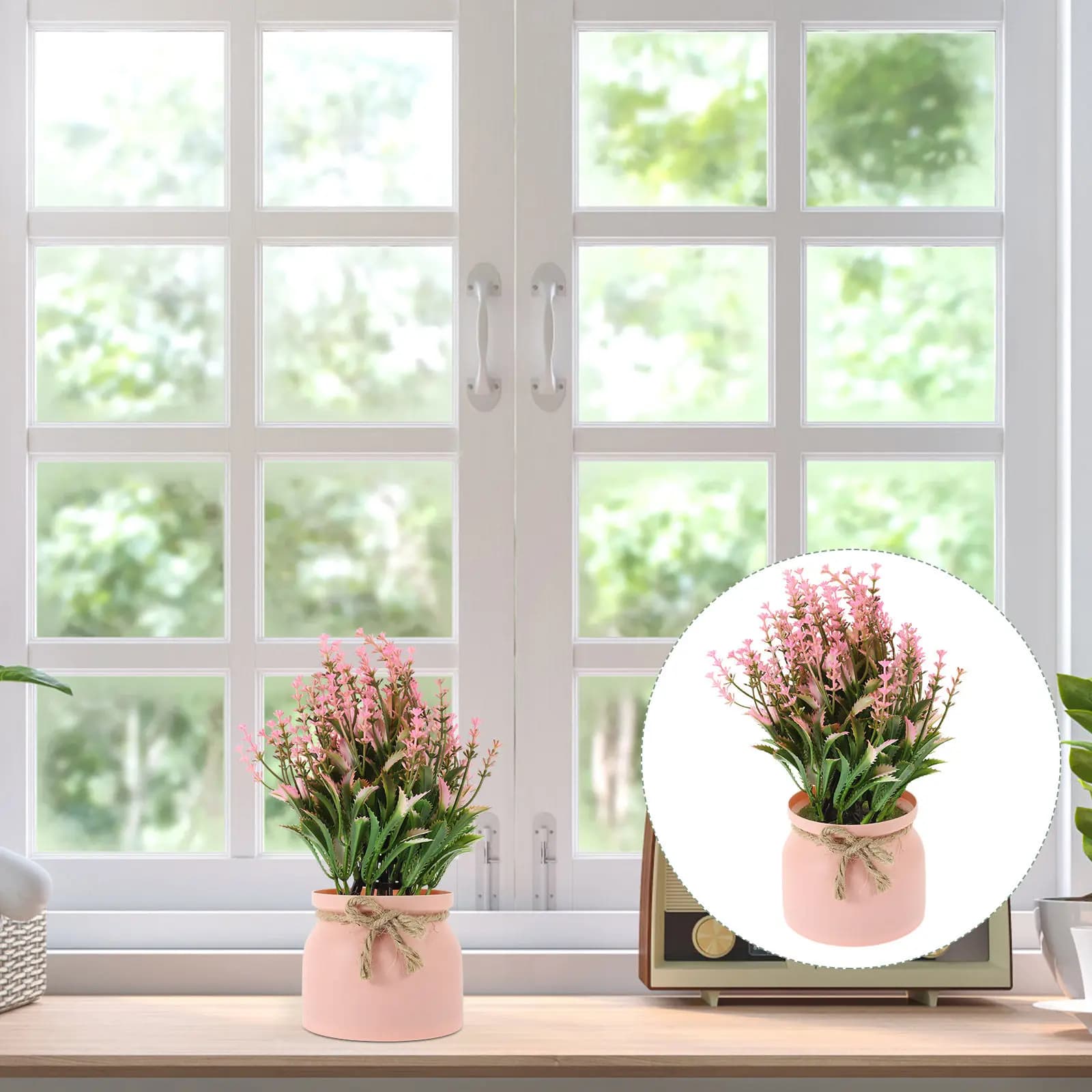 Bonsai Artificiale in Vaso, Fiori Finti Realistici in Vaso, Piccole Piante Artificiali per Decorazione Casa e Ufficio