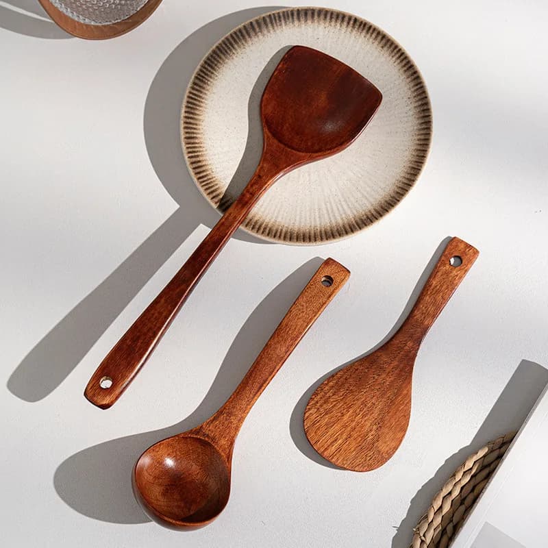 Spatula for domestic use 1 piece, frying spatula with long handle, non-stick pan, wooden spatula, soup spoon, heat-resistant kitchen spatula
