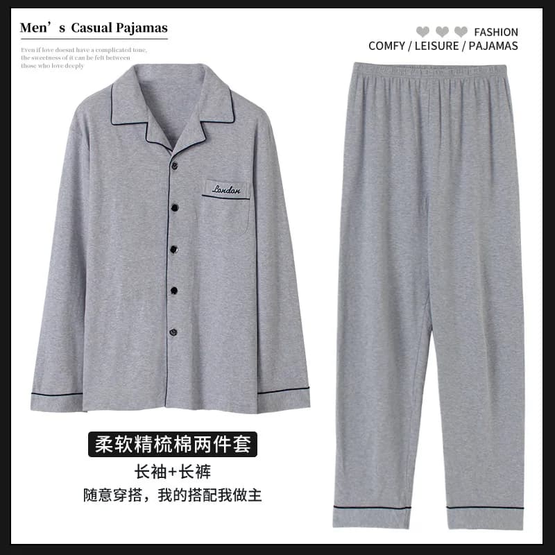 Men's extra large pyjamas autumn cotton fat cardigan long sleeves set homewear oversize 165 kg male loungewear