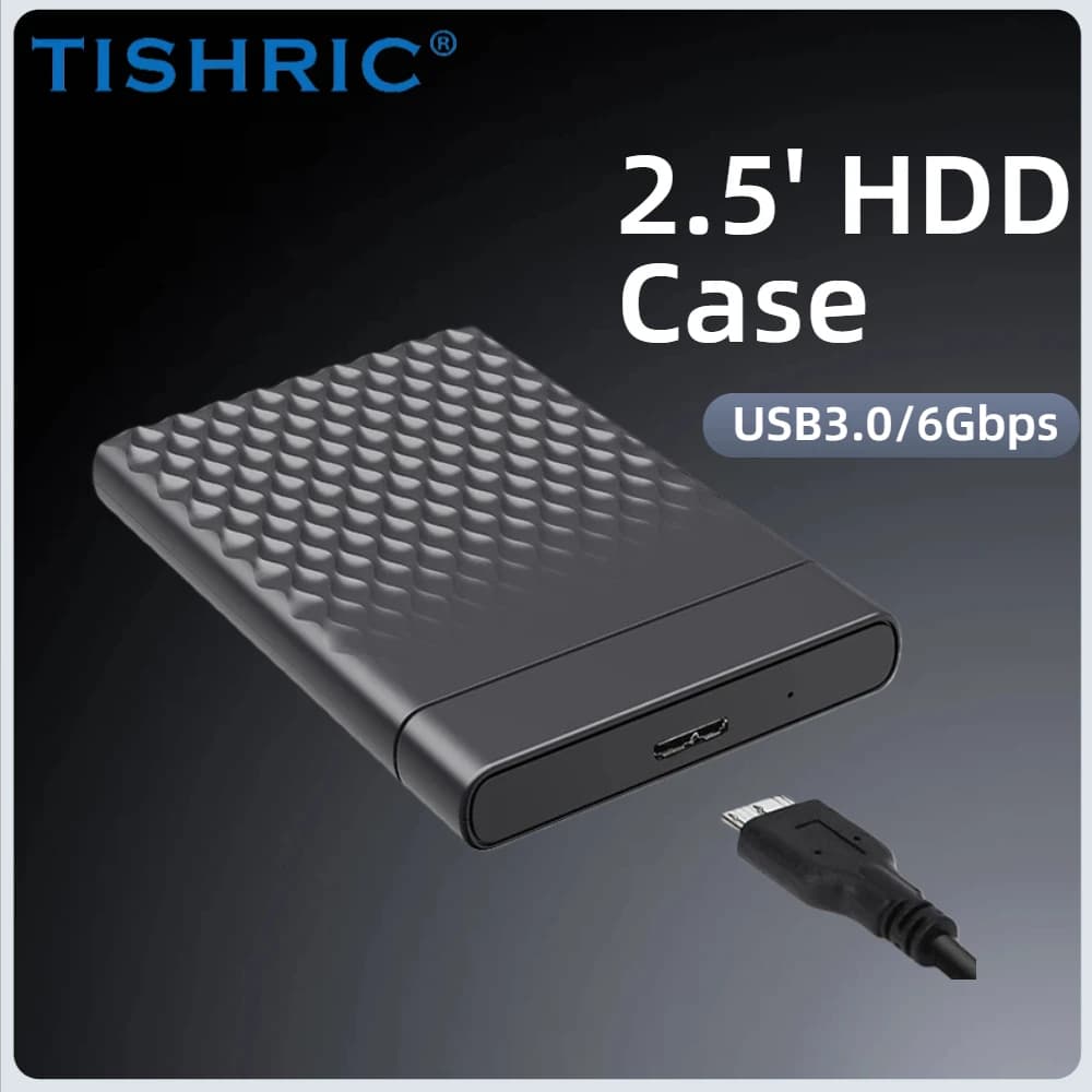 TISHRIC Box Esterno per SSD/HDD da 2.5 pollici, da SATA a USB 3.0, Custodia Mobile per Disco Rigido, Velocità 6Gbps, Box di Archiviazione per SSD/HDD SATA