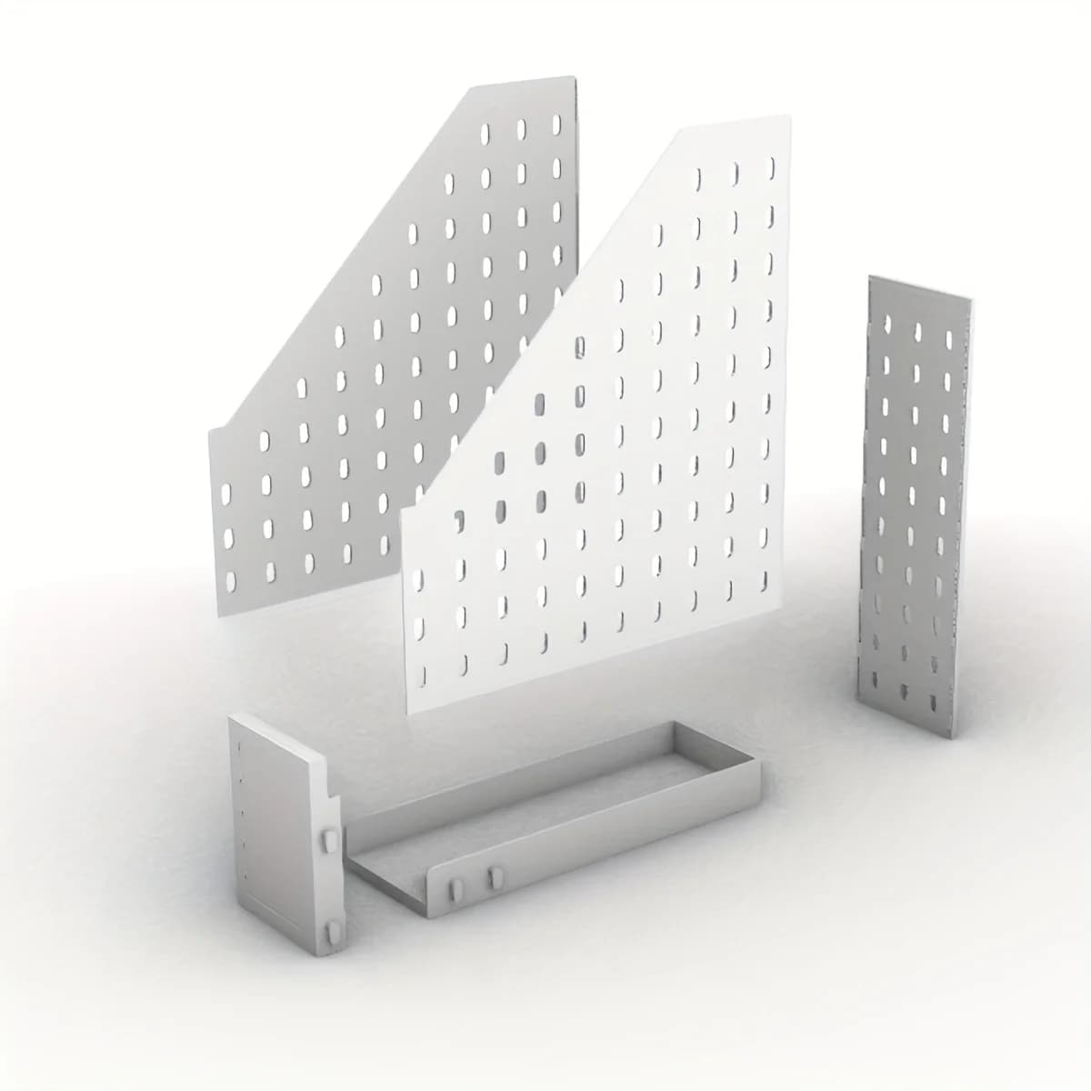 Single-Bar Desk Organizer with Hole-Patterned Shelves - Heavy-Duty Plastic Space-Saving File Holder, Grid Design for Home Office