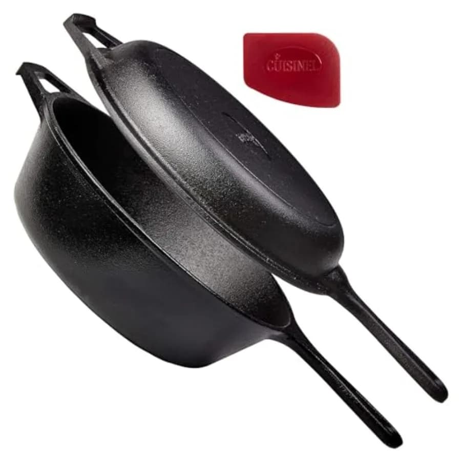 Padella in ghisa con coperchio - Pentola multifunzione 2-in-1 - Pentola profonda + padella - Forno olandese da 3-Qt - Utensile da forno pre-stagionato - Adatto per