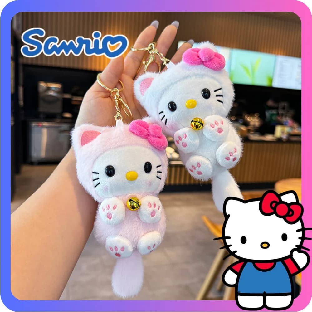 Nuova Bambola di Peluche Sanrio Hello Kitty da 10 cm, Giocattolo Imbottito, Ciondolo per Zaino, Piccolo Regalo, Ornamento in Peluche, Regalo per Ragazze