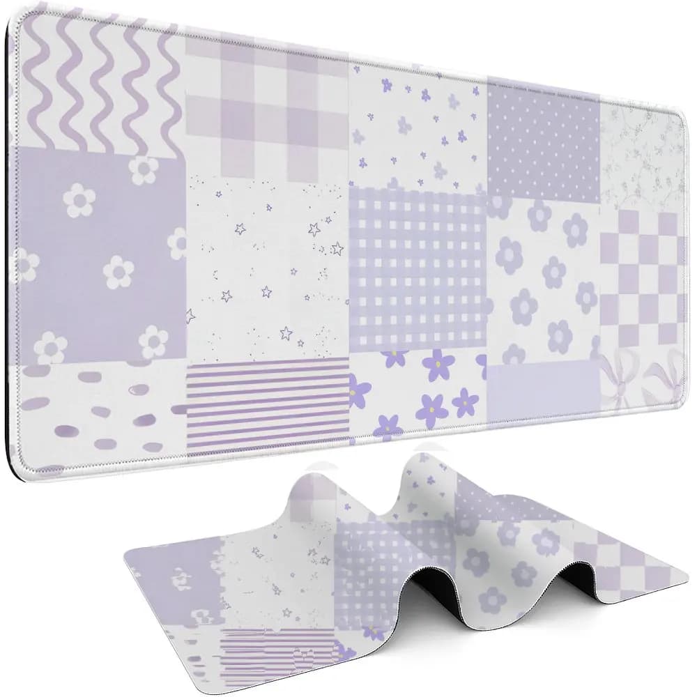 Tappetino per Mouse da Gaming Esteso con Motivo Patchwork Viola, Antiscivolo in Gomma, per Ufficio e Casa