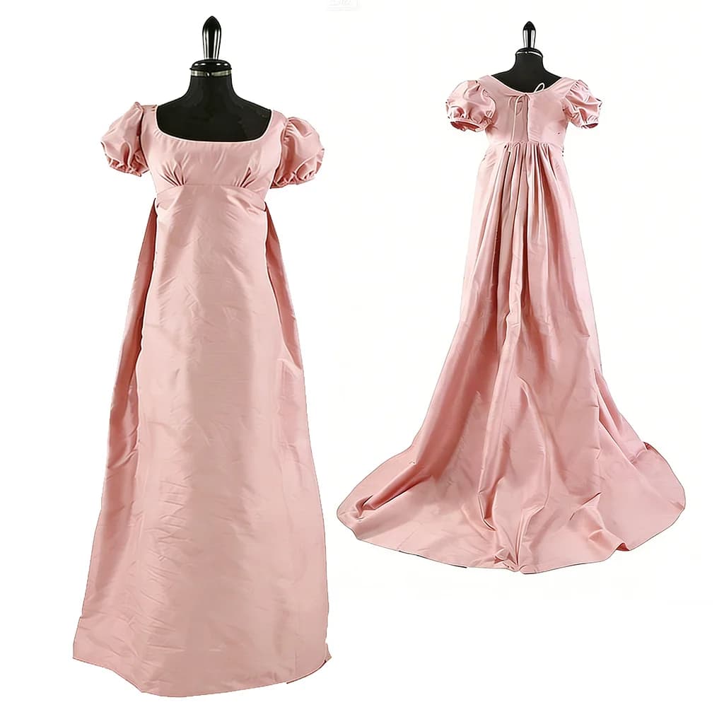 Abito da donna Regency Day rosa, stile Jane Austen, impero vittoriano, maniche corte, casual, vita alta, per tea party e ballo di fine anno