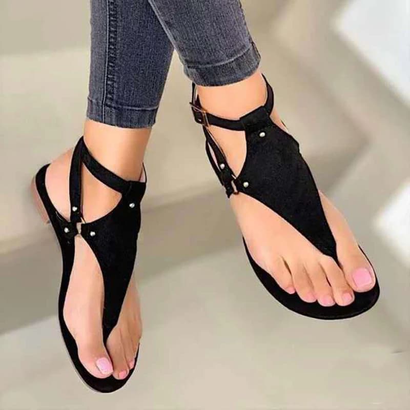 Sandali da donna estivi Pantofole basse Infradito in pelle Pu Fibbia per cintura Scarpe femminili Sandali da donna moda romana Zapatos Mujer