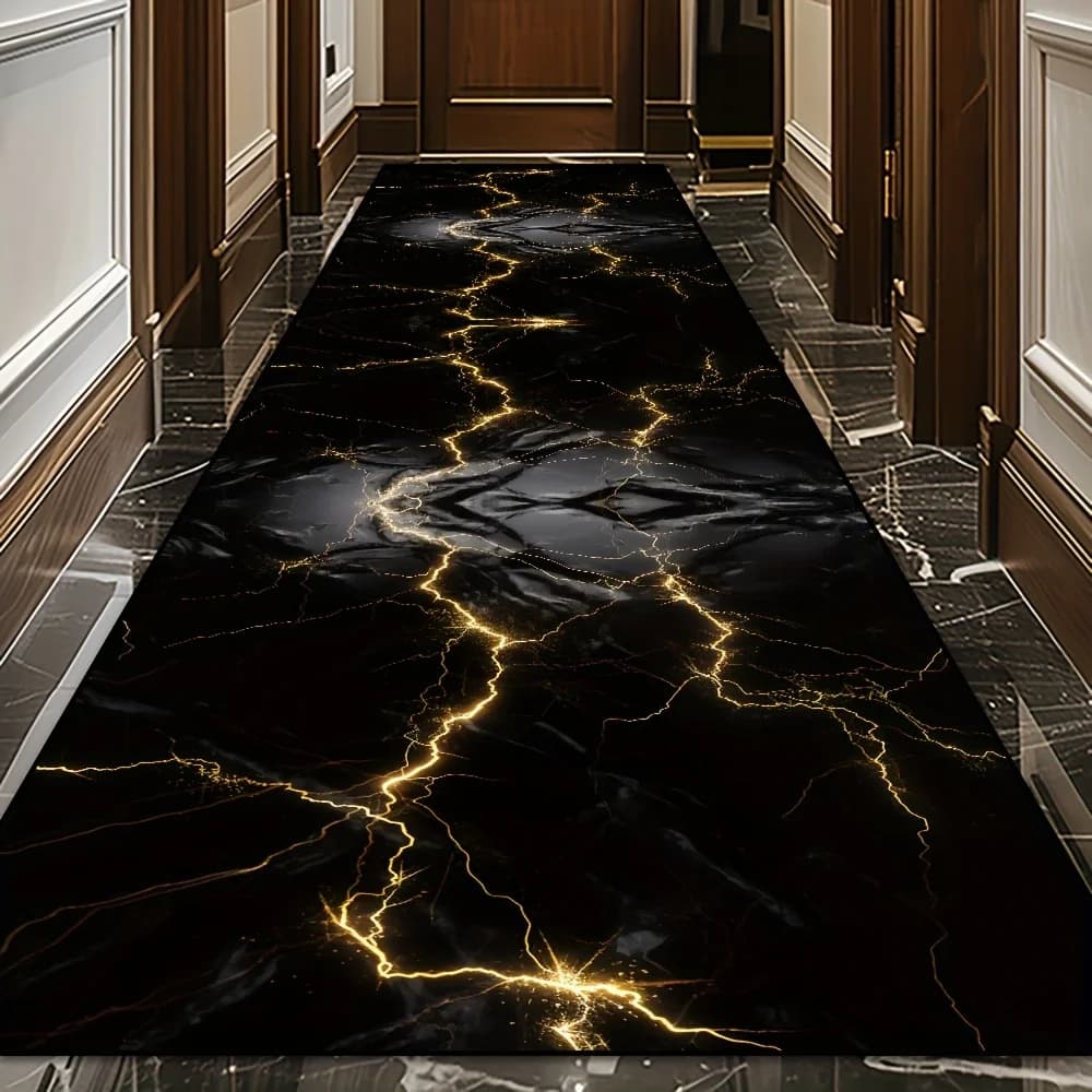 VIKAMA Light Luxury Black Gold Flow Gold Marble Strip Carpet Modern Simple Living Room Corridor Floor Mat Entrance Foot Mat