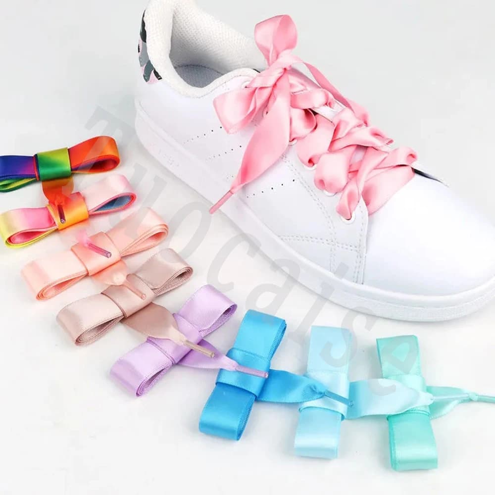 1 Paio di Lacci Piatti per Scarpe Larghi 2CM, Lacci in Gomma per Sneakers, Lacci in Seta Satinata per Stivali da Donna, Bellissimi Lacci per Bambini 100/120/140Cm