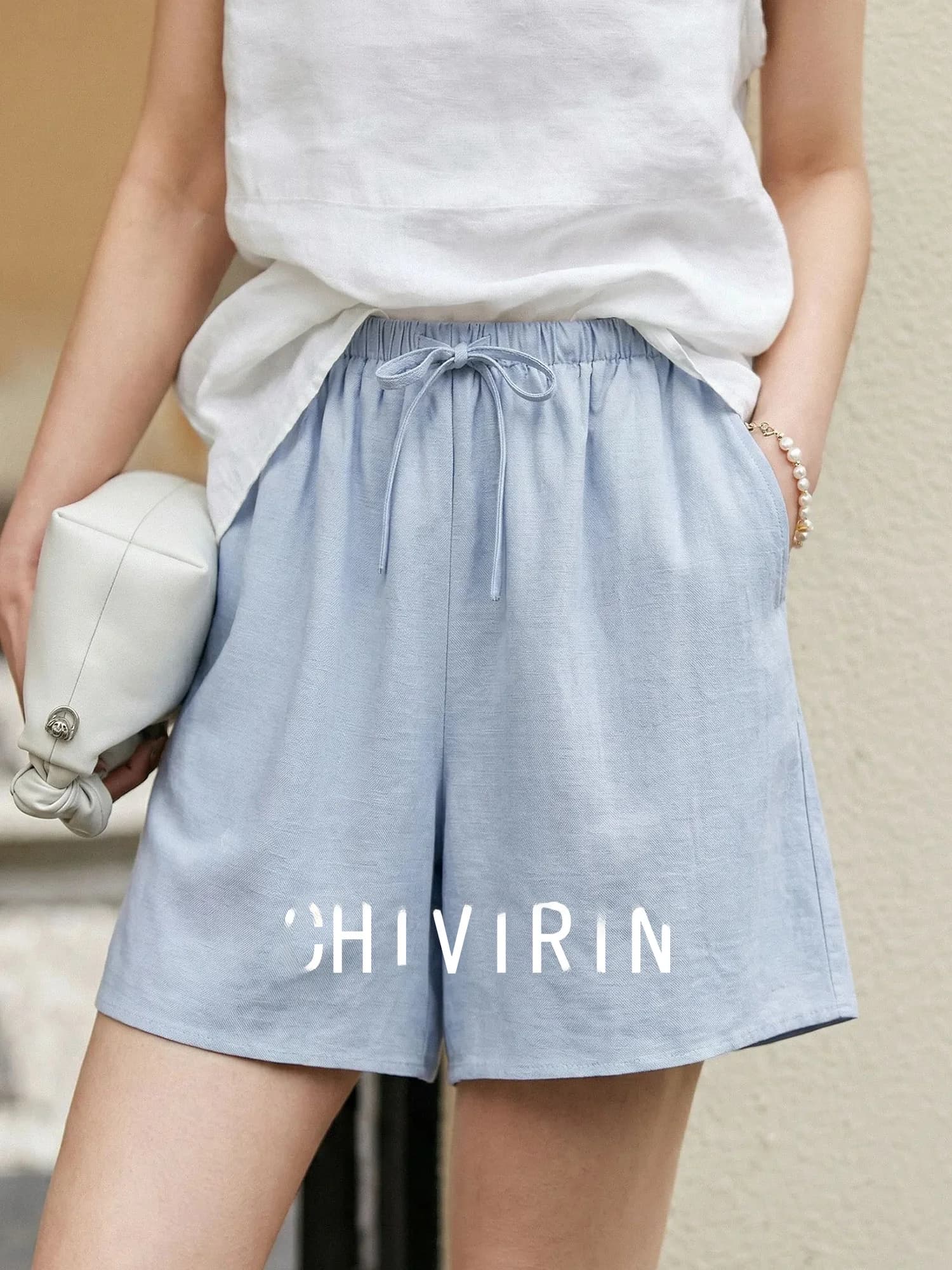 Pantaloncini Casual in Cotone Chivirin da Donna, Larghi con Elastico in Vita e Coulisse, Gamba Larga, Nuova Moda Estiva, Pantaloni a Tubo Dritto