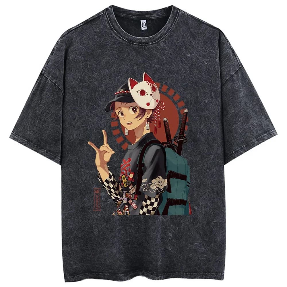 2026 New Hot Anime Stampato Acido Lavato T Shirt 100% Cotone Streetwear Magliette e camicette Vintage Manga Moda T-shirt di Grandi Dimensioni Unisex