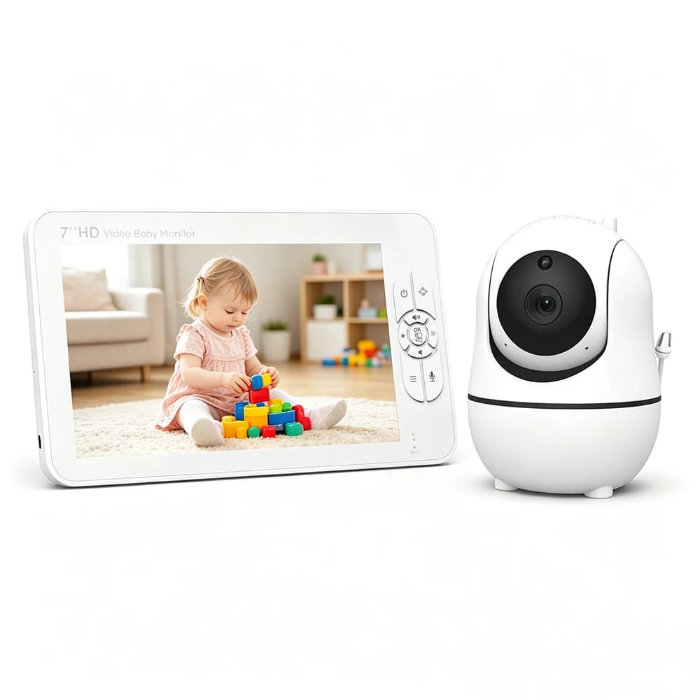 7 Inch Split-Screen Baby Monitor 1080P HD PTZ Camera 4X Zoom Two Way Audio No WiFi Hack Proof Private Video Nanny Camera Baby