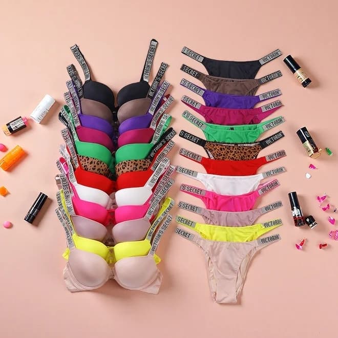 Nuovo Set Classico di Reggiseno e Mutandine Victoria's Secret, Set di Lingerie in Pizzo, Lingerie Sexy da Donna con Finiture in Pizzo, Regolabile e Confortevole