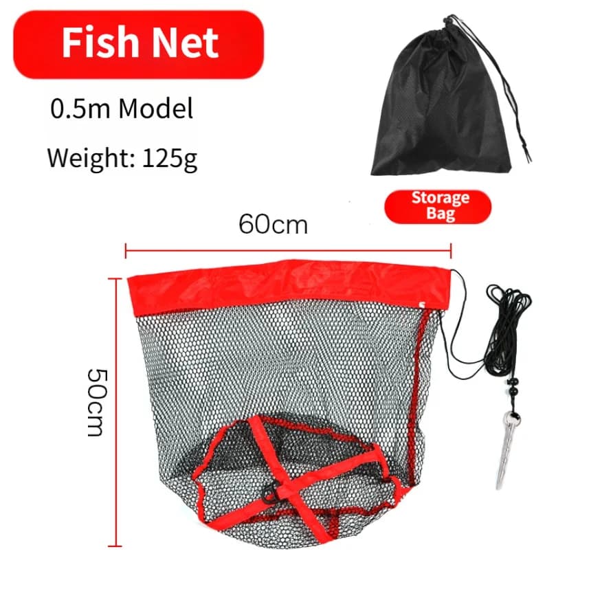 Quick Dry Portable Fishing Net Foldable Lightweight Mesh Bag for Wild Fishing Trips with Compact Storage Pouch