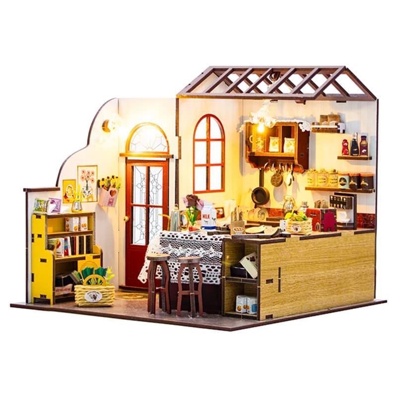 Fai da te in legno in miniatura cucina casa delle bambole kit di costruzione di modelli casa giocattoli con mobili per bambini regalo artigianato in legno case delle bambole