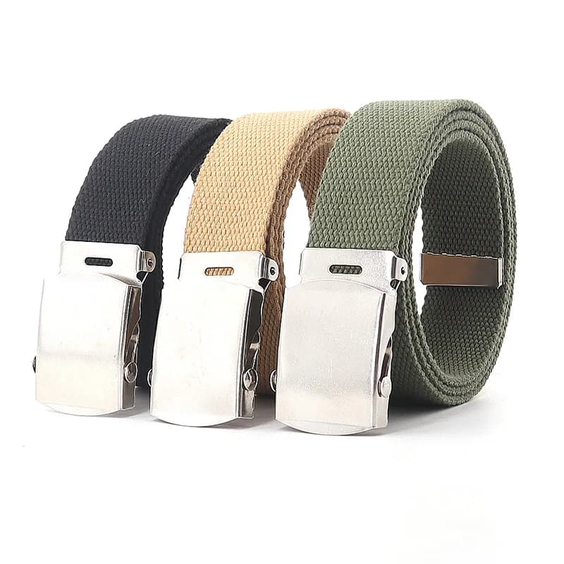 Nuova cintura in tela da uomo alla moda con fibbia in lega d'argento, cintura casual da donna, design unisex da 3,8 cm per adolescenti