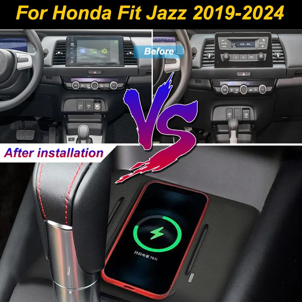 2 DIN for Honda Fit Jazz 2019-2024 Car Wireless Mobile Phone Charger Center Console Storage 18W iphone fast charge plate holder