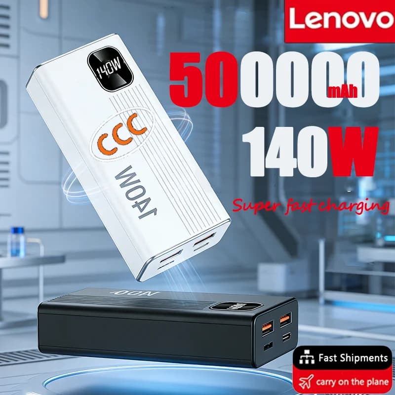 Power Bank Lenovo 500000mAh 2026 Nuovo Caricabatterie Portatile Esterno Super Veloce da 140W per Xiaomi iPhone