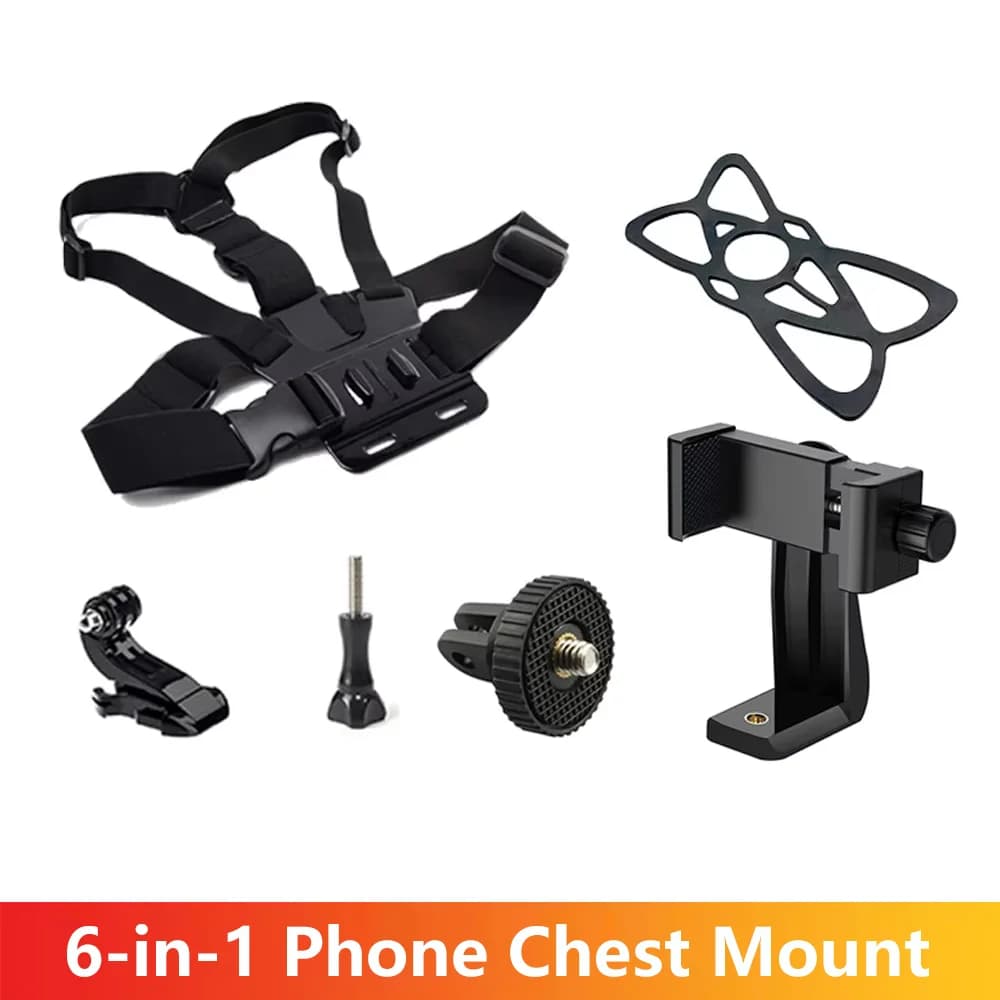 6-in-1 Supporto per torace del telefono Clip per telefono regolabile Treppiede Selfie Stick per Samsung iPhone HUAWEI XIAOMI Realme GoPro OSMO Action Cam