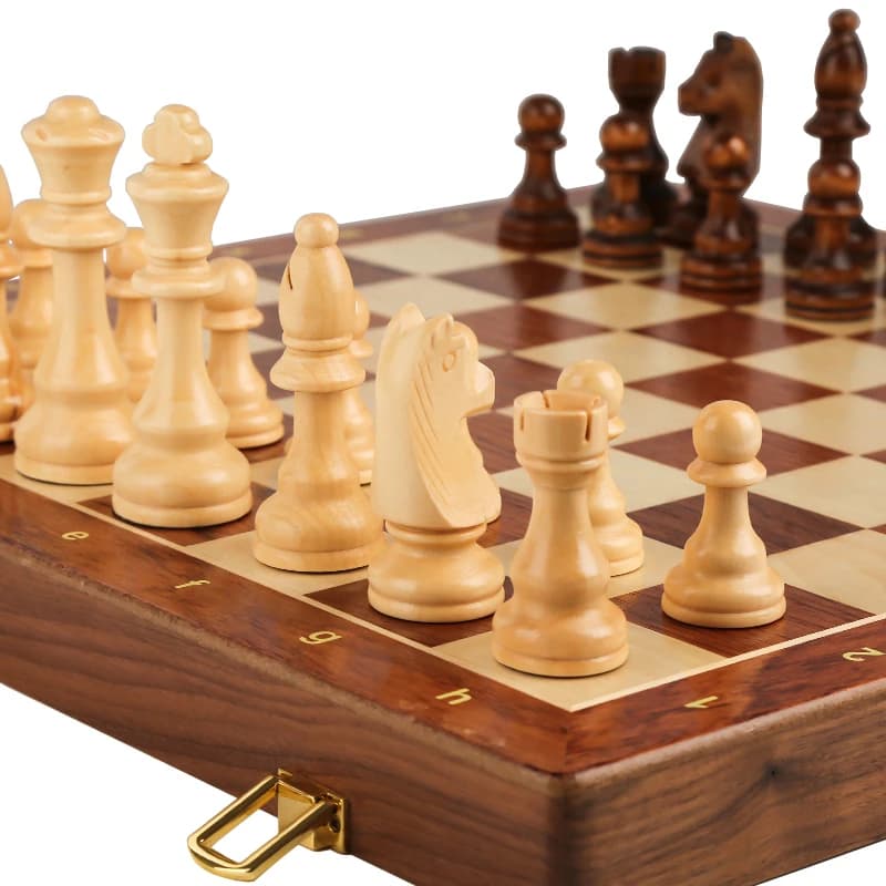 Set di scacchi di lusso da 34 pezzi, gioco da tavolo grande con scacchiera pieghevole in legno 39x39, gioco di scacchi tradizionale lavorato a mano, pezzi degli scacchi in legno